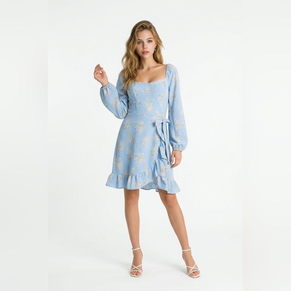 Lily Rose Light Blue Floral Long Sleeve Dress